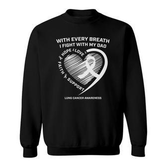 Dad Lung Cancer Awareness Gifts White Ribbon Lung Cancer Dad Sweatshirt | Mazezy