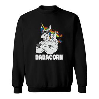 Dadacorn Muscle Unicorn Dad With Baby Daughter Sunglasses Sweatshirt | Mazezy
