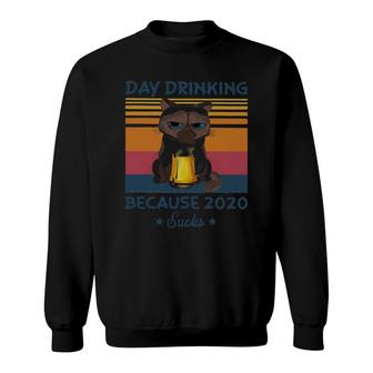 Day Drinking Because 2020 Sucks Cat Drink Beer Vintage Retro Sweatshirt - Thegiftio UK