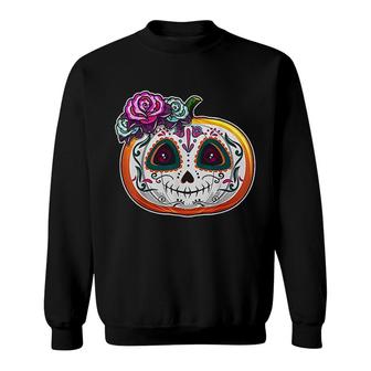 Day Of The Dead Pumpkin Dia De Los Muertos Skull Gift Sweatshirt | Mazezy
