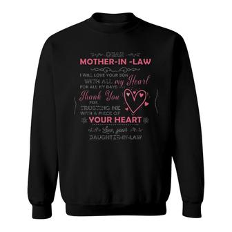 Dear Mother In Law I Will Love Your Son With All My Heart For All My Days Black Version Sweatshirt | Mazezy