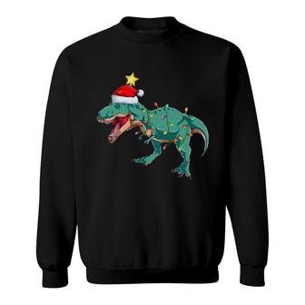 Dinosaur Lighting Xmas Tree Matching Dinosaur Christmas Sweatshirt | Mazezy