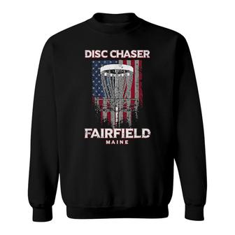Disc Chaser Fairfield Disc Golf Maine Golfer American Flag Sweatshirt | Mazezy