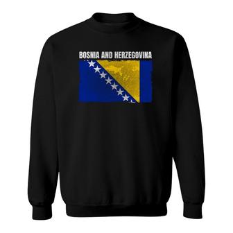 Distressed Bosnia And Herzegovina Flag Bosnian Herzegovinian Pullover Sweatshirt | Mazezy