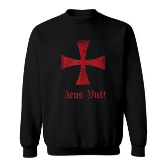 Distressed Deus Vult Knights Templar Cross Sweatshirt | Mazezy