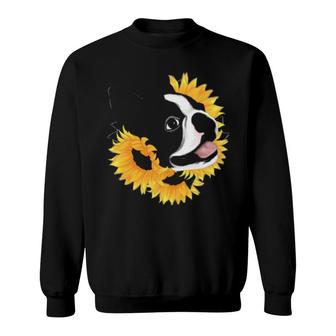 Dog Boston Terrier Sunflower150 Paws Sweatshirt | Mazezy