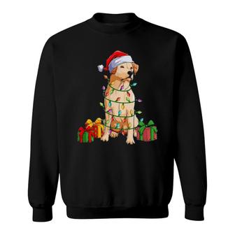 Dog Christmas Golden 'Tis The Season Santa Hat Xmas Light Sweatshirt | Mazezy