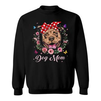 Dog Funny Pitbull Mom Flowers Graphic Mothers Day Dog Lover 51 Paws Sweatshirt | Mazezy