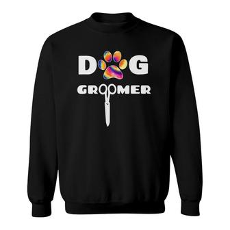 Dog Groomer Tie Dye Paw Print Grooming Scissors Sweatshirt | Mazezy