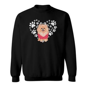 Dog Paw Heart Valentine's Day Pomeranian Sweatshirt | Mazezy