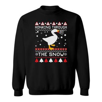 Duck Honking Through The Snow Ugly Christmas Sweatshirt | Mazezy