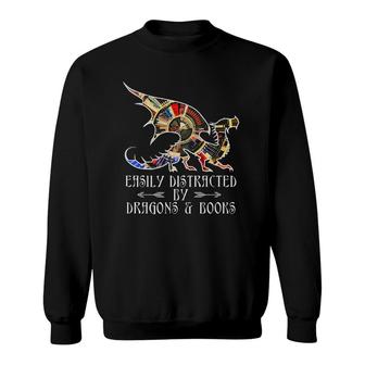 Easily Distracted By Dragons And Books Funny Dragon Book Sweatshirt | Mazezy
