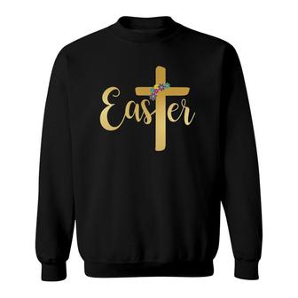 Easter Cross Religious Easter Gold Christian Cross Sweatshirt | Mazezy