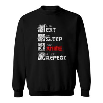 Eat Sleep Anime Repeat Manga Japan Kanji Weeb Vintage Anime Sweatshirt - Thegiftio