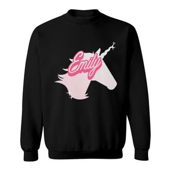 Emily Namensgeschenk, Personalisierbar, Einhornthemaparty Langarm Sweatshirt | Mazezy