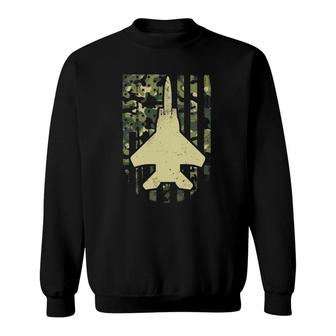 F-15 Air Force Fighter Aircraft Camo American Flag Sweatshirt | Mazezy