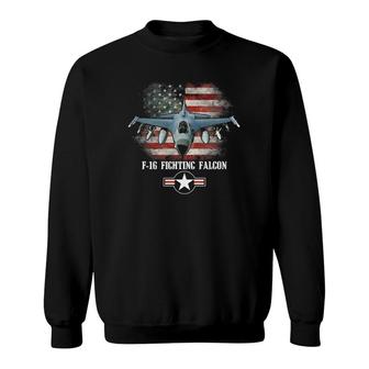 F-16 Fighting Falcon American Flag Patriotic - Usaf Sweatshirt | Mazezy