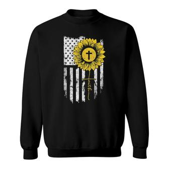 Faith Sunflower Cross Jesus Flag American Usa Christian Sweatshirt | Mazezy
