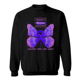 Family Alzheimer's Awareness Month Purple Ribbon Butterfly Sweatshirt | Mazezy