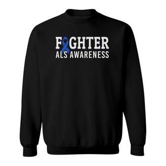 Fighter Als Awareness Month Blue Ribbon Survivor Warrior Sweatshirt | Mazezy