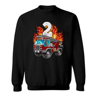 Firefighter 2Nd Birthday Fireman And Firetruck Birthday Boys Sweatshirt | Mazezy