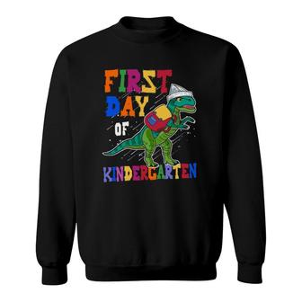 First Day Of Kindergartenrex Dinosaur Back To School Backpack Paper Ship Sweatshirt | Mazezy