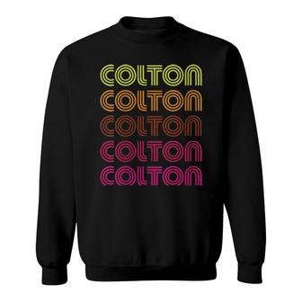 First Name Colton Funky Retro Vintage Disco Design Sweatshirt | Mazezy