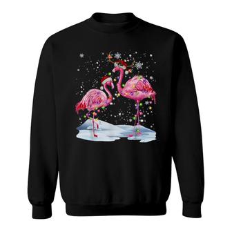 Flamingo Reindeer Santa Hat Christmas Light Christmas Sweatshirt | Mazezy