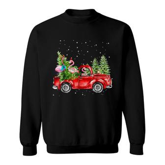 Flamingo Riding Christmas Tree Truck Flamingo Christmas Sweatshirt | Mazezy
