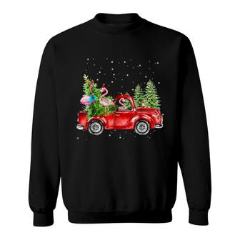 Flamingo Riding Christmas Tree Truck Flamingo Christmas Sweatshirt - Thegiftio UK