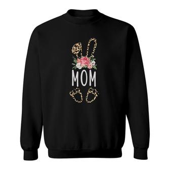 Floral Leopard Mom Bunny Happy Easter Mother's Day Sweatshirt | Mazezy