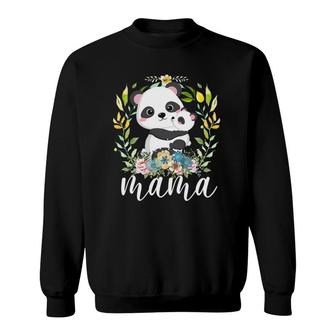 Flowers Mom & Cute Baby Panda - Animal Mama Mother's Day Sweatshirt | Mazezy