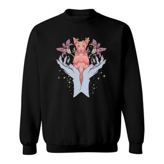 Flowers Occultism Pagan Animal Hamsa Hands Witch Sphynx Cat Sweatshirt | Mazezy