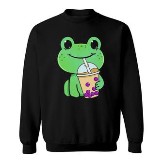 Frog Drinking Bubble Tea Sweatshirt | Mazezy