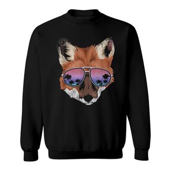 Funny Animal Tropical Summer Palm Trees Cool Sunglasses Fox Sweatshirt | Mazezy