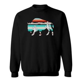 Funny Bison Desert Cactus Serape Western Sweatshirt | Mazezy