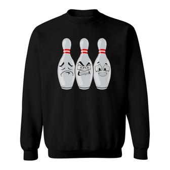 Funny Bowling Pin Faces For Bowling Lover Men Kids Bowler Sweatshirt | Mazezy