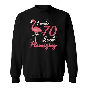 Funny Flamingo 70Th Gift For 70 Years Old Women Birthday Premium Sweatshirt | Mazezy