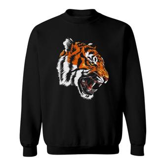 Funny Growling Mouth Open Bengal Tiger Sweatshirt | Mazezy