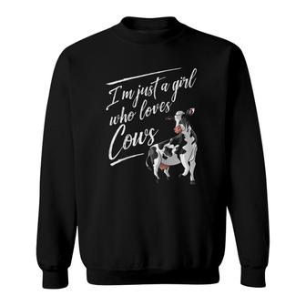 Funny I'm Just A Girl Who Loves Cows Gift Farm Girl Women Raglan Baseball Tee Sweatshirt | Mazezy AU