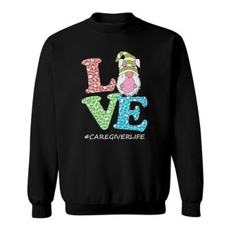 Funny Love Gnome Caregiver Life Leopard Happy Easter Day Sweatshirt | Mazezy