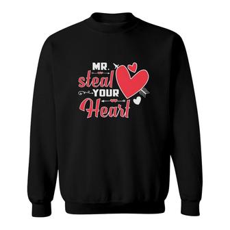 Funny Mr Steal Your Heart Gift Baby Toddler Boys Valentine's Day Sweatshirt | Mazezy