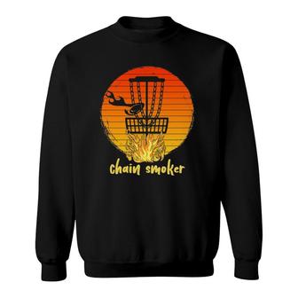 Funny Retro Disc Golf Chain Smoker Basket Chains On Fire Sweatshirt | Mazezy