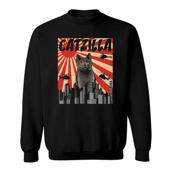 Funny Retro Japanese Catzilla Chartreux Cat Sweatshirt | Mazezy