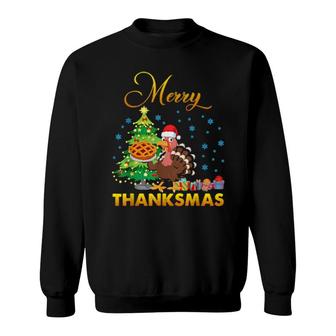 Funny Turkey Santa Merry Thanksmas Christmas Thanksgiving Sweatshirt | Mazezy
