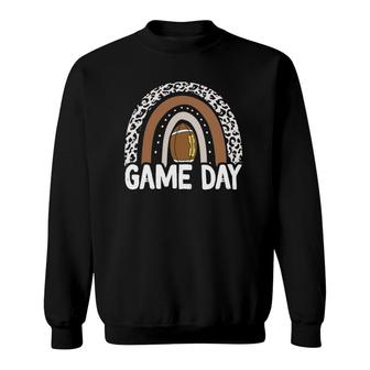 Game Day Football Season Funny Leopard Rainbow Football Sweatshirt | Mazezy
