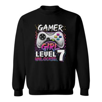 Gamer Girl Level 7 Unlocked Video Game 7th Birthday Gift Sweatshirt - Seseable