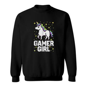 Gamer Girl Unicorn Video Game Cute Gift Sweatshirt | Mazezy