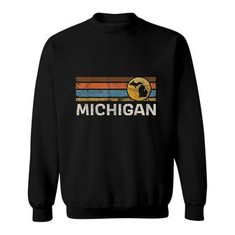 Graphic Michigan Us State Map Vintage Retro Stripes Sweatshirt - Thegiftio