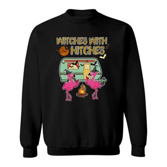 Halloween Flamingo Witches With Hitches Wine Lover Gift Sweatshirt | Mazezy